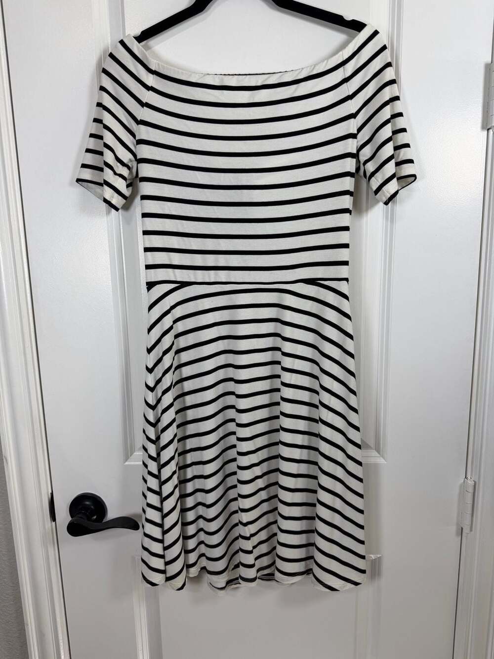 White House Black Market Off-The-Shoulder Striped Knit Skater Dress